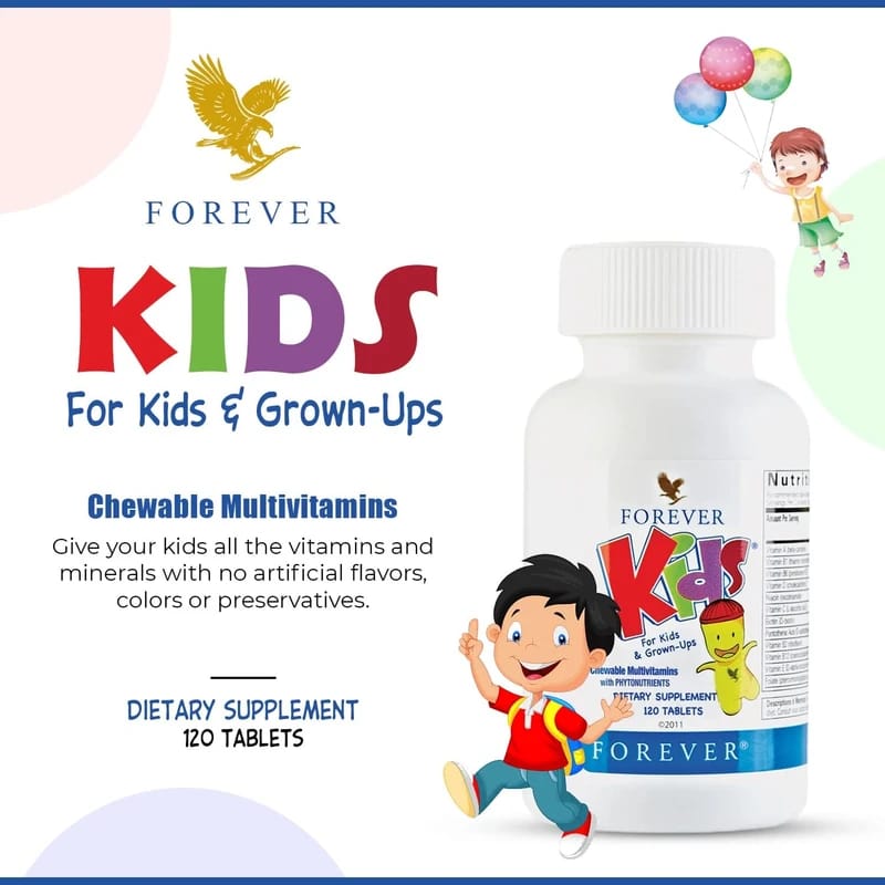 Forever Living Kids® Chewable Multivitamin - Grape Flavor for Healthy Growth and Development - No Artificial Flavors - 120 Tablets