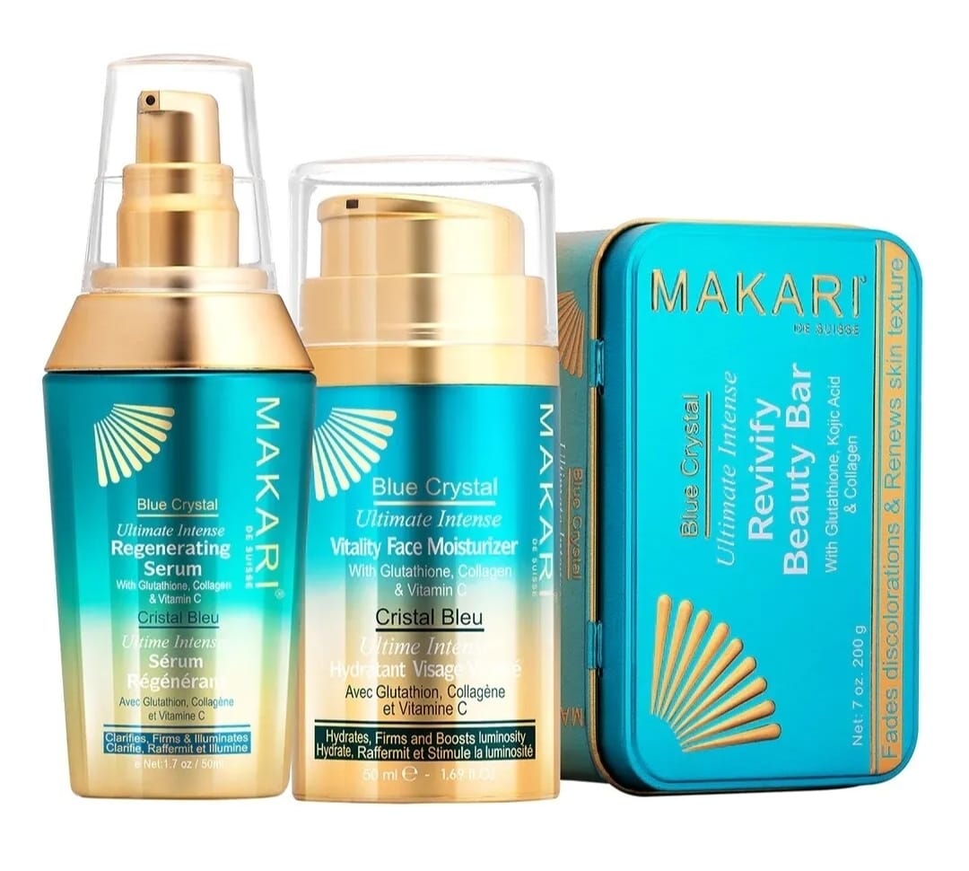 Trio de savons et sérums hydratants Blue Crystal de MAKARI (ensemble de 3 pièces)