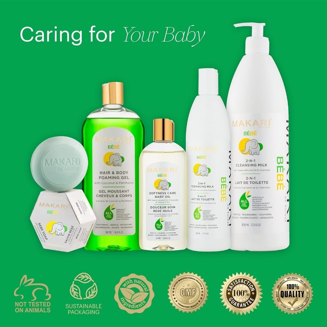 Coffret cadeau 3 pièces de savon hydratant doux pour bébé, lotion et gel moussant Makari