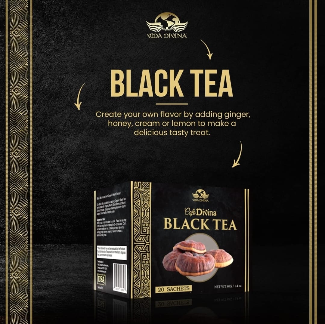 Vida Divina Café Divina Black Tea, Infused with Organic Ganoderma Reishi Extract