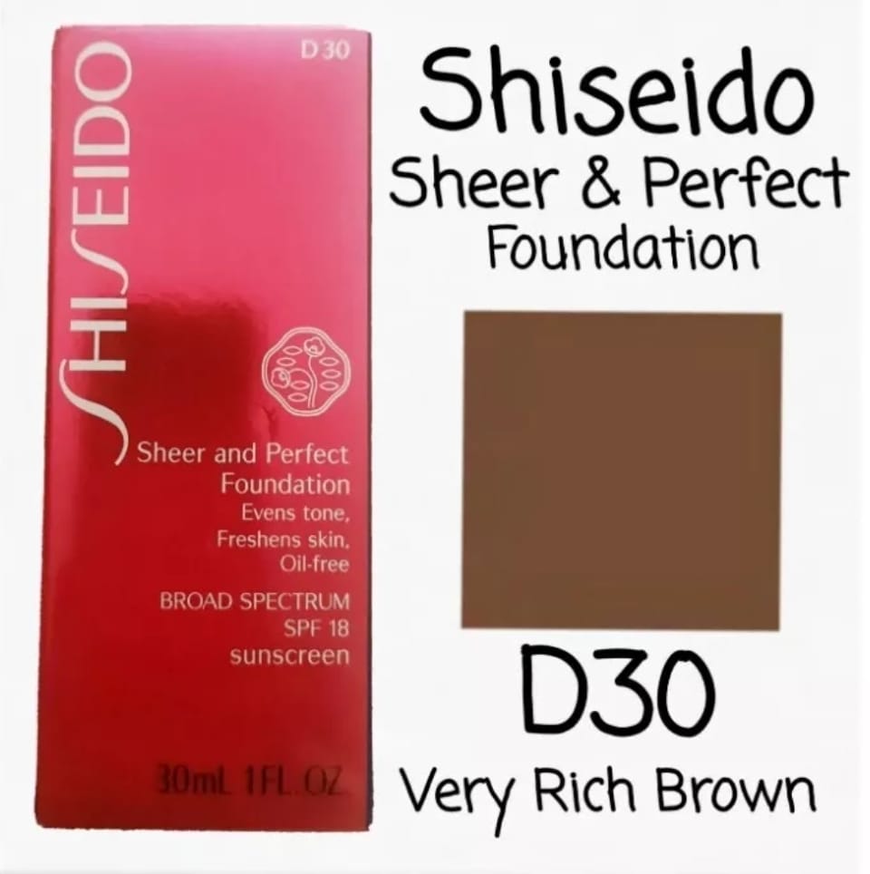 Shiseido Sheer & Perfect Foundation SPF18 D30 Very Rich Brown 1 Oz. New
