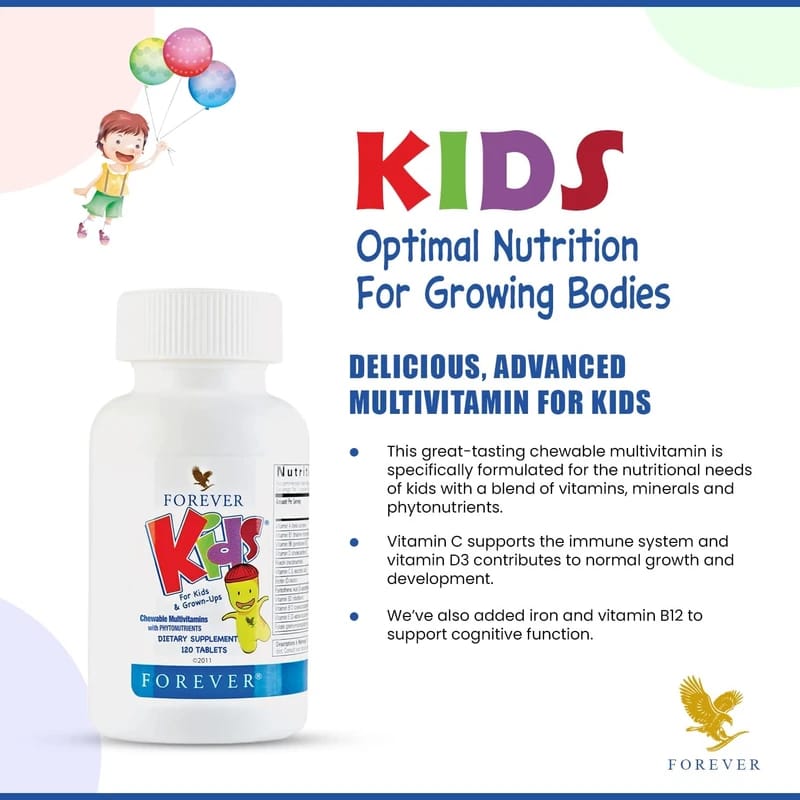 Forever Living Kids® Chewable Multivitamin - Grape Flavor for Healthy Growth and Development - No Artificial Flavors - 120 Tablets
