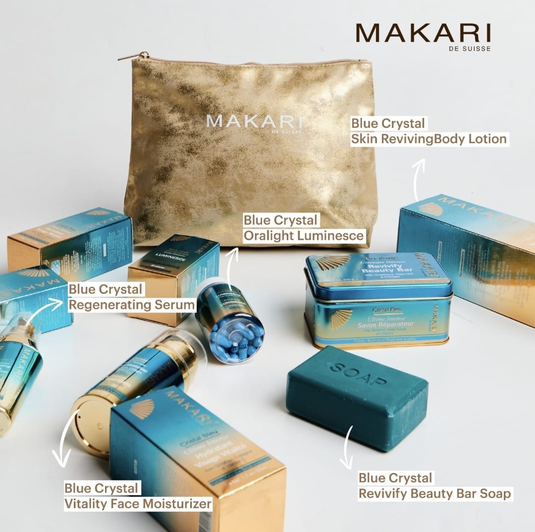 Coffret cadeau revivifiant Makari Blue Crystal - Crème hydratante éclaircissante, lotion,