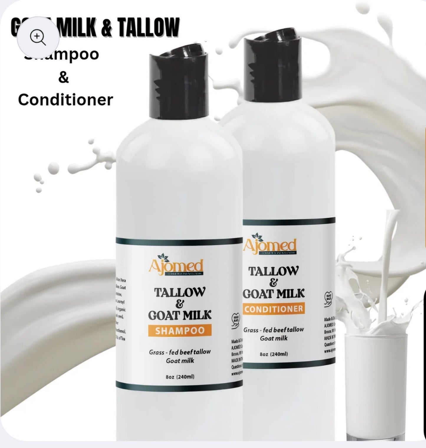 Beef Tallow & Goat Milk Sea Moss Hair Shampoo and Conditioner Set - handmade Shampoo for Hair Regrowth, Hair Loss Thinning Relief, Hair Volume Root Enhancer, Strength Thickening Care