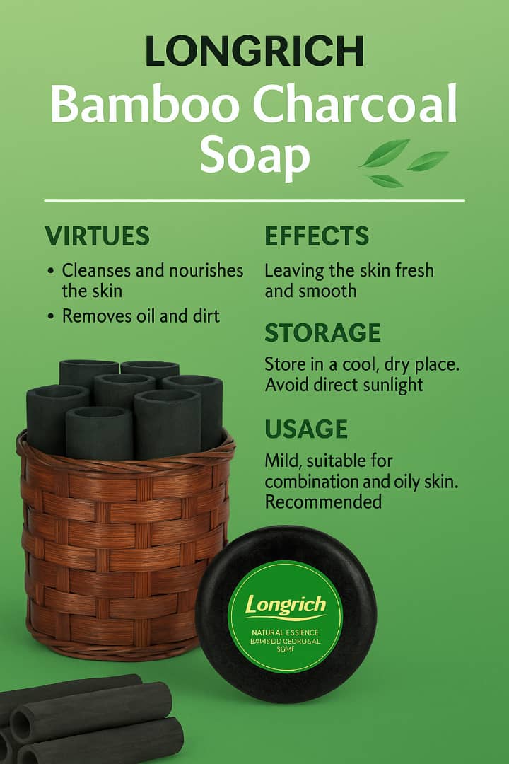 Jabón de carbón de bambú con esencia natural de Longrich