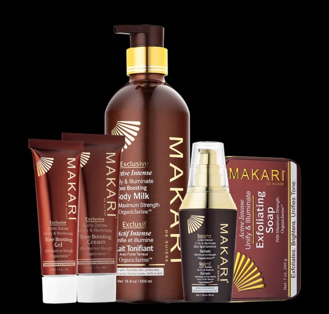 5-PIECES SET) Makari Exclusive Skin Toning Milk, Tube Cream , Serum, Gel, Soap