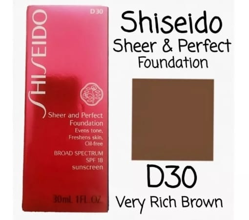 Shiseido Sheer & Perfect Foundation SPF18 D30 Very Rich Brown 1 Oz. New