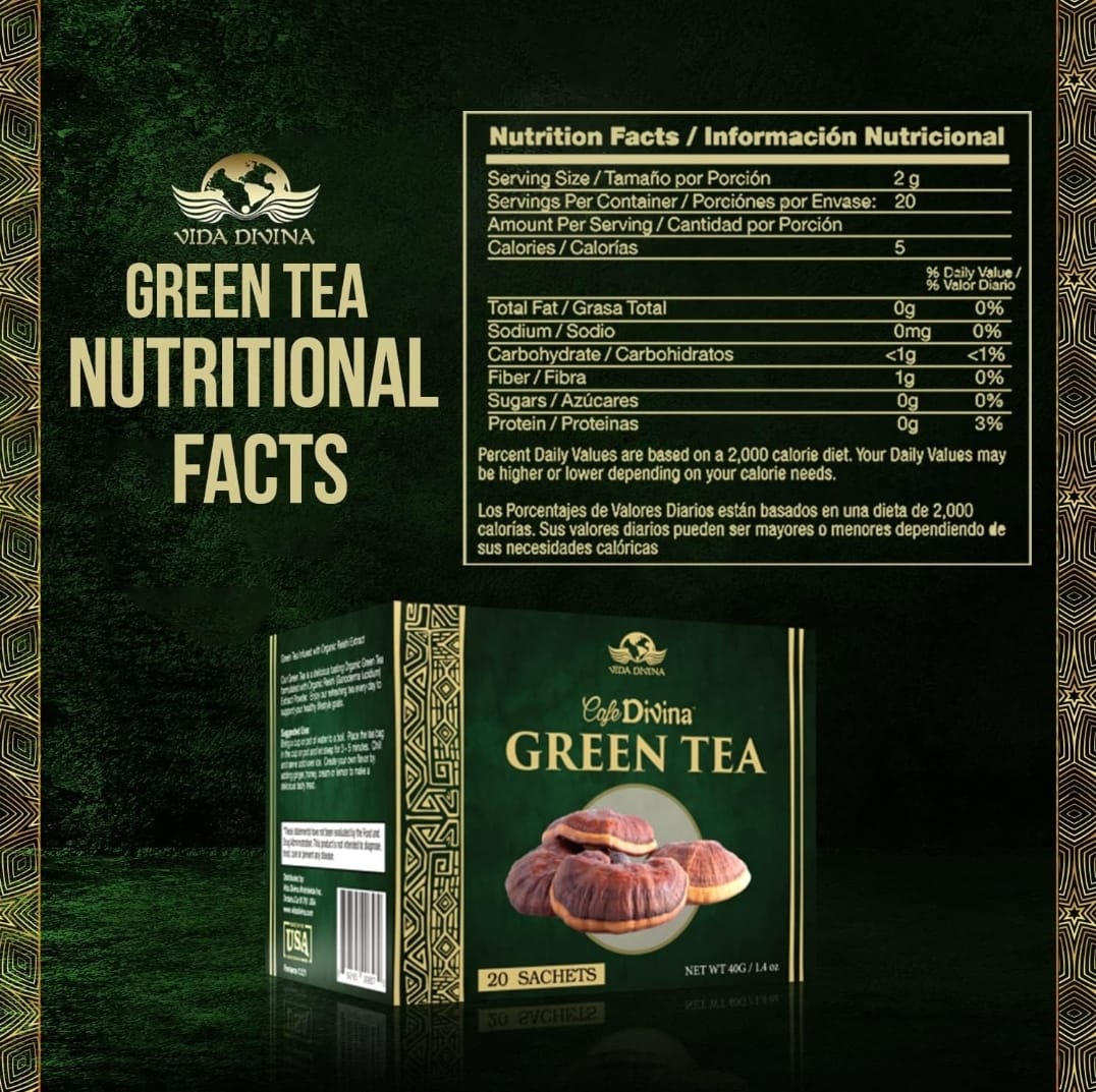 Vida Divina Café Divina Green Tea with Organic Reishi Extract Green Tea, Support