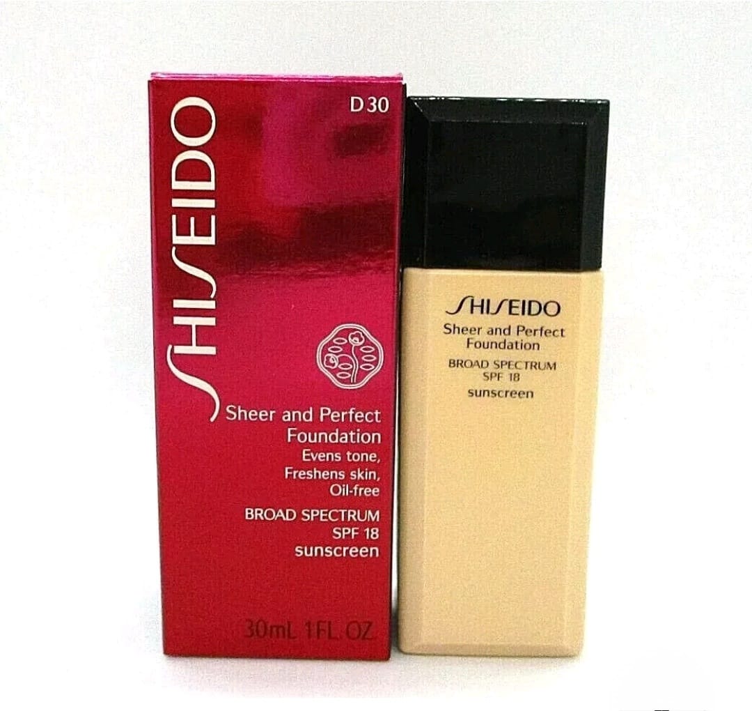 Shiseido Sheer & Perfect Foundation SPF18 D30 Very Rich Brown 1 Oz. New