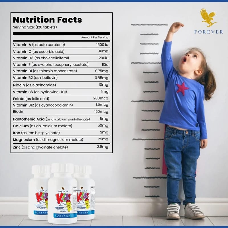Forever Living Kids® Chewable Multivitamin - Grape Flavor for Healthy Growth and Development - No Artificial Flavors - 120 Tablets