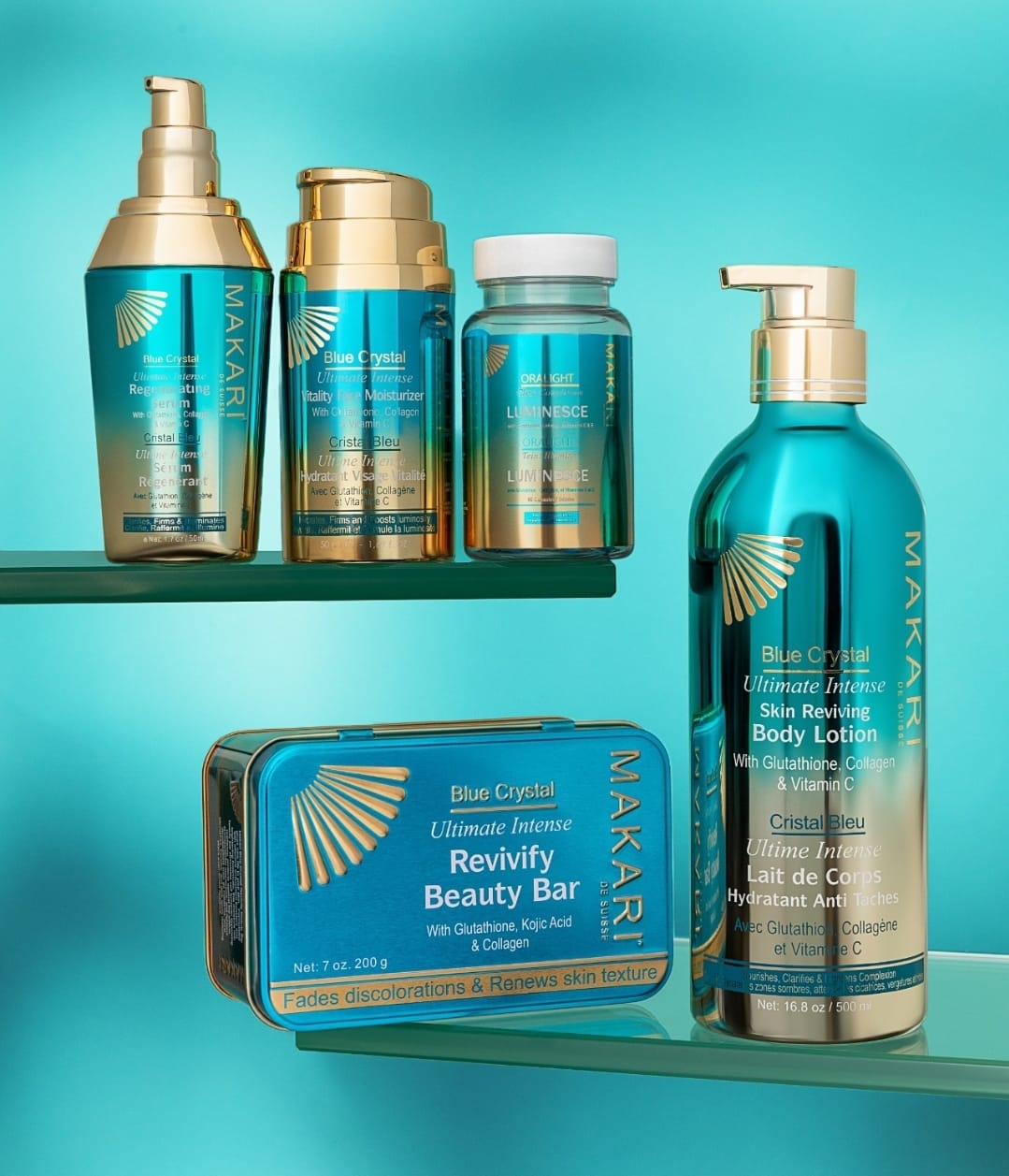 Coffret cadeau revivifiant Makari Blue Crystal - Crème hydratante éclaircissante, lotion,