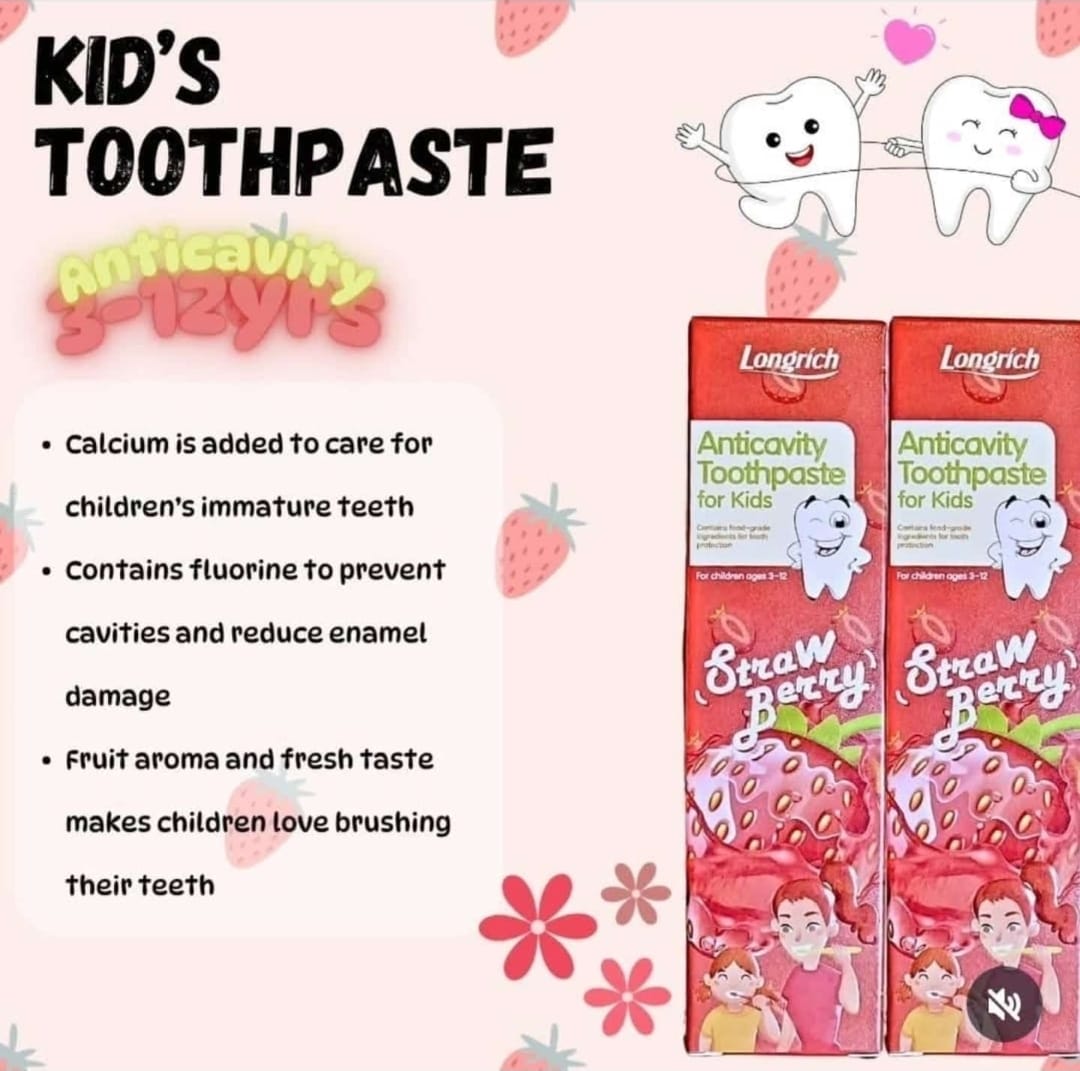 Longrich Kids Toothpaste – Strawberry Flavor 60g | Gentle Fluoride-Free Oral Car