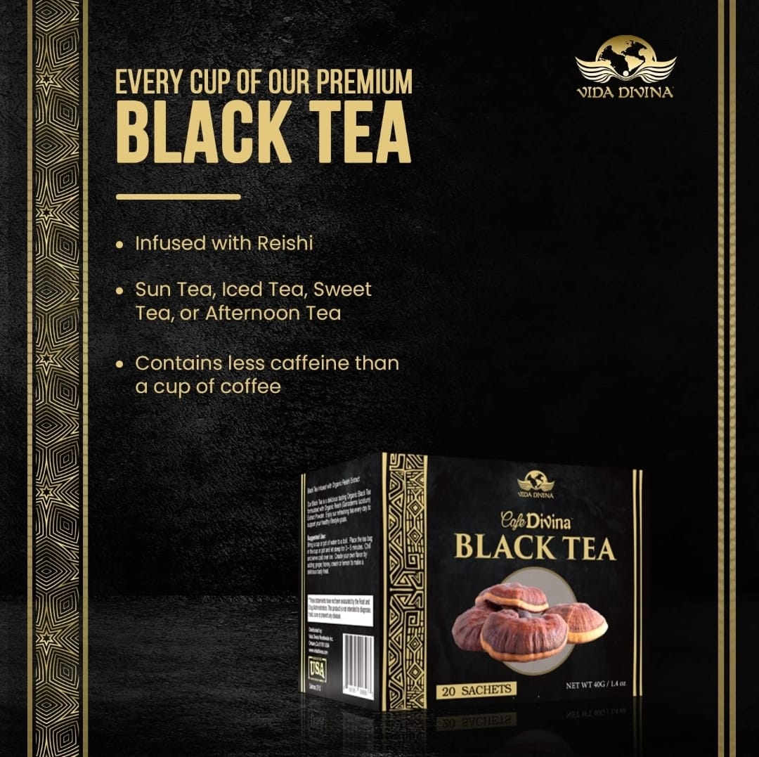 Vida Divina Café Divina Black Tea, Infused with Organic Ganoderma Reishi Extract