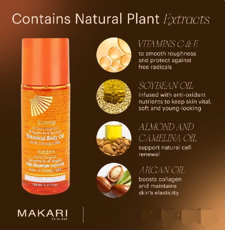 Huile corporelle botanique à l'argan et à la carotte Makari Extreme