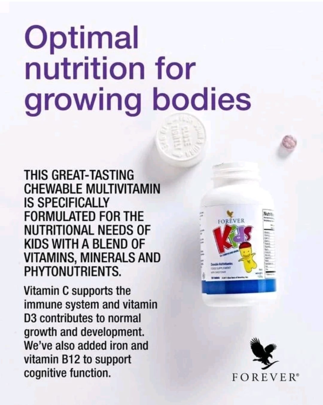 Forever Living Kids® Chewable Multivitamin - Grape Flavor for Healthy Growth and Development - No Artificial Flavors - 120 Tablets
