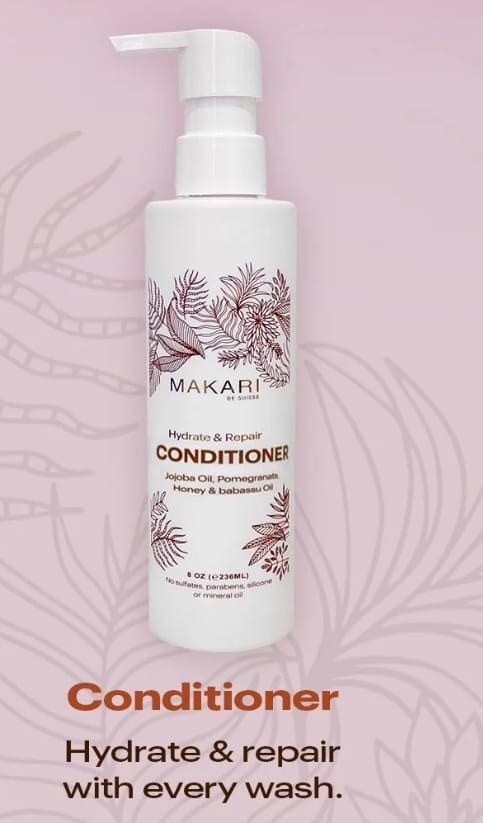 Coffret de soins capillaires Makari comprenant shampoing, après-shampoing, sérum et brosse à cheveux