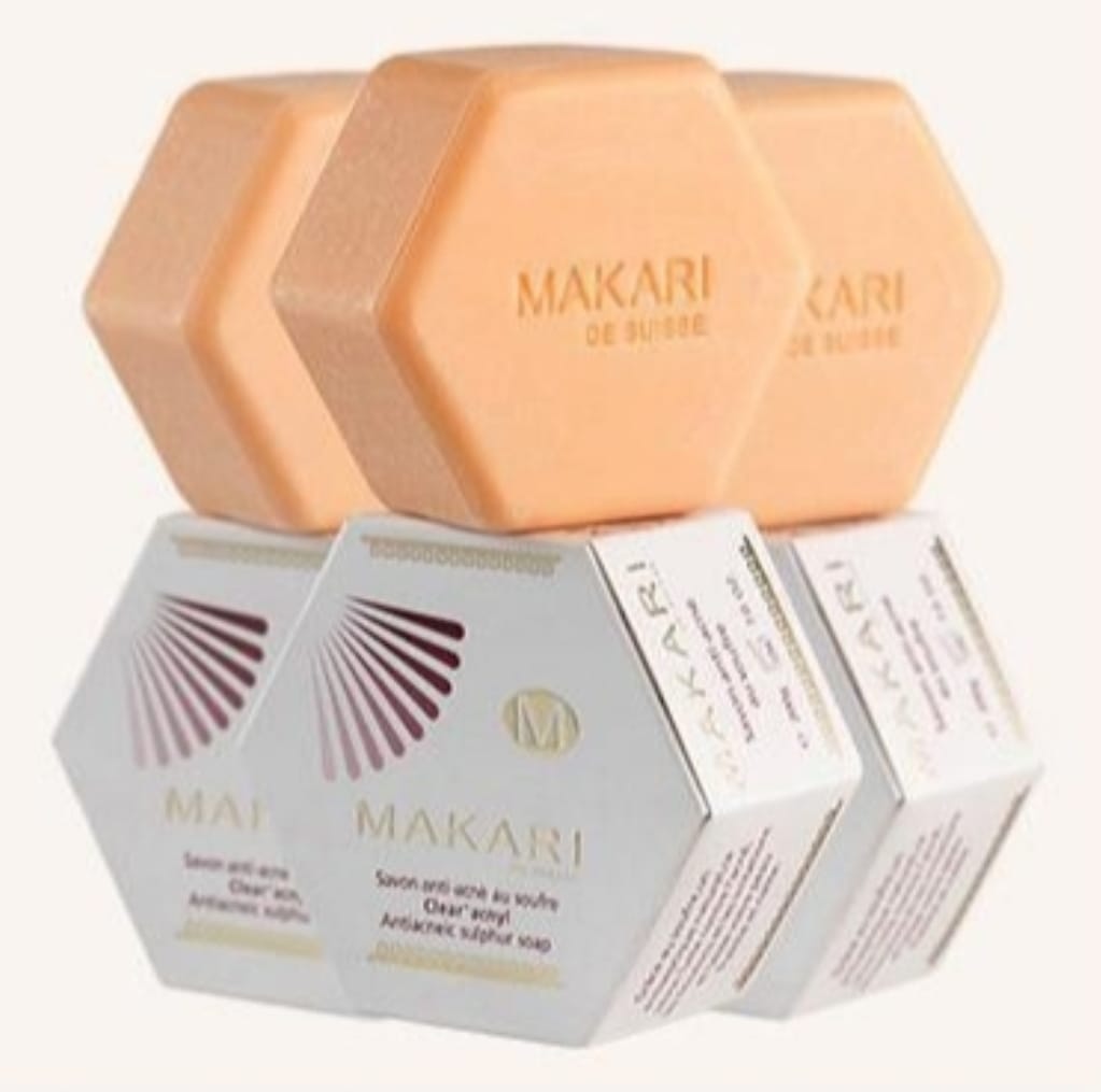 Ensemble de 3 pièces Makari - Barre de savon au soufre classique - 7 oz - Visage et corps anti-acné - NOUVEAU