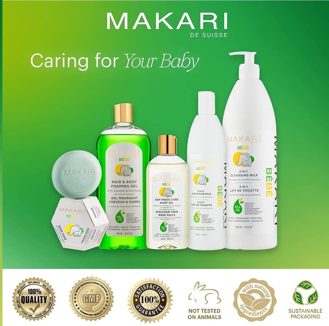 Gel douche pour bébé Makari | 1 000 ml, nettoyant doux, apaise les irritations 