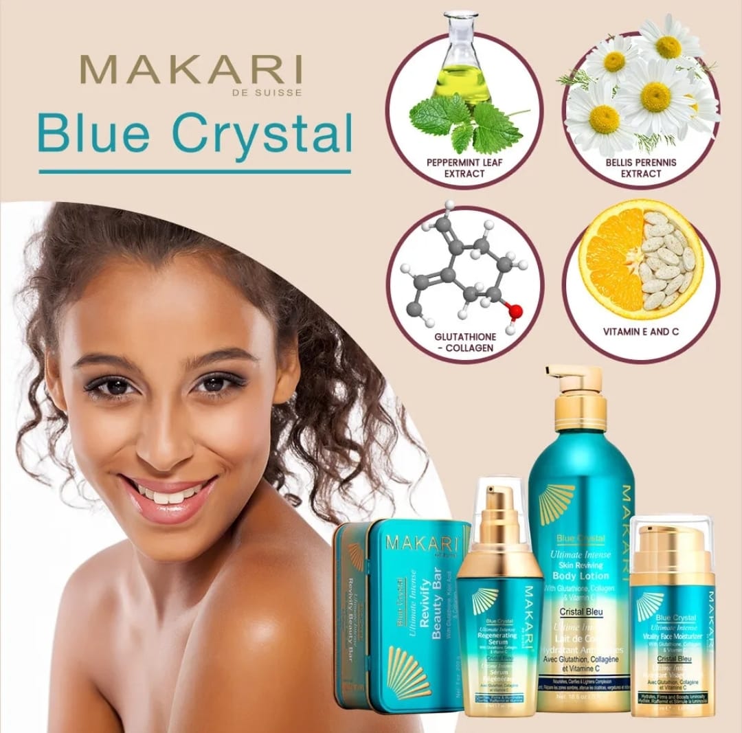 Makari Blue Crystal Skin Reviving 2 pc Set Lightening Moisturizing Lotion & Soap