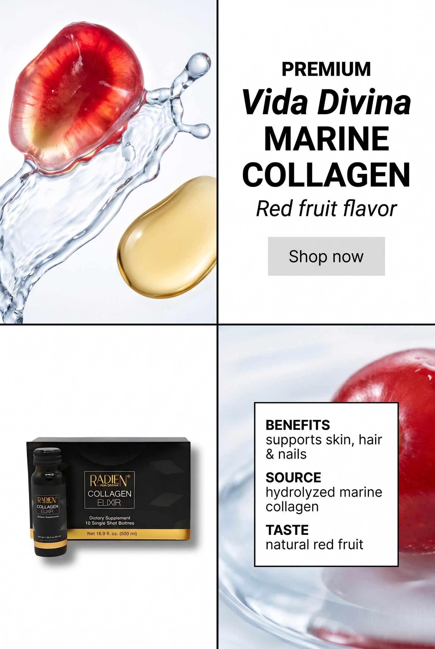 Vida Divina Regenerative Skin Science Marine Collagen – 10 Bottle Pack (Red Fruit Flavor)