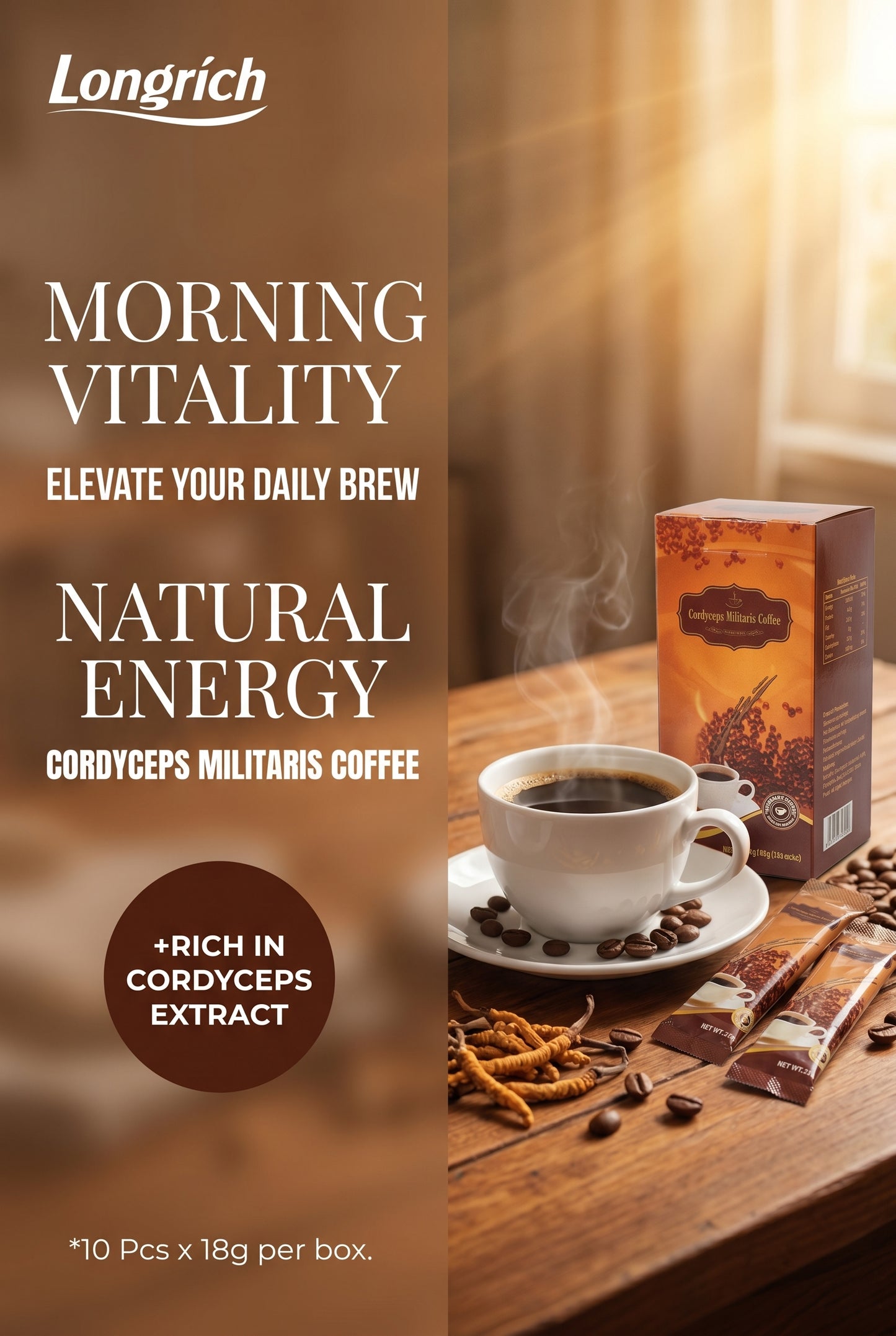 Café Longrich / Café Longrich Cordyceps Militaris (10 pièces) 18 g