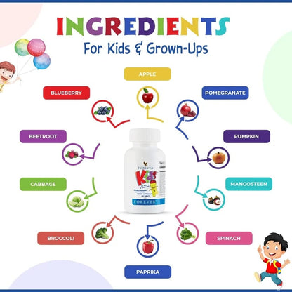 Forever Living Kids® Chewable Multivitamin - Grape Flavor for Healthy Growth and Development - No Artificial Flavors - 120 Tablets