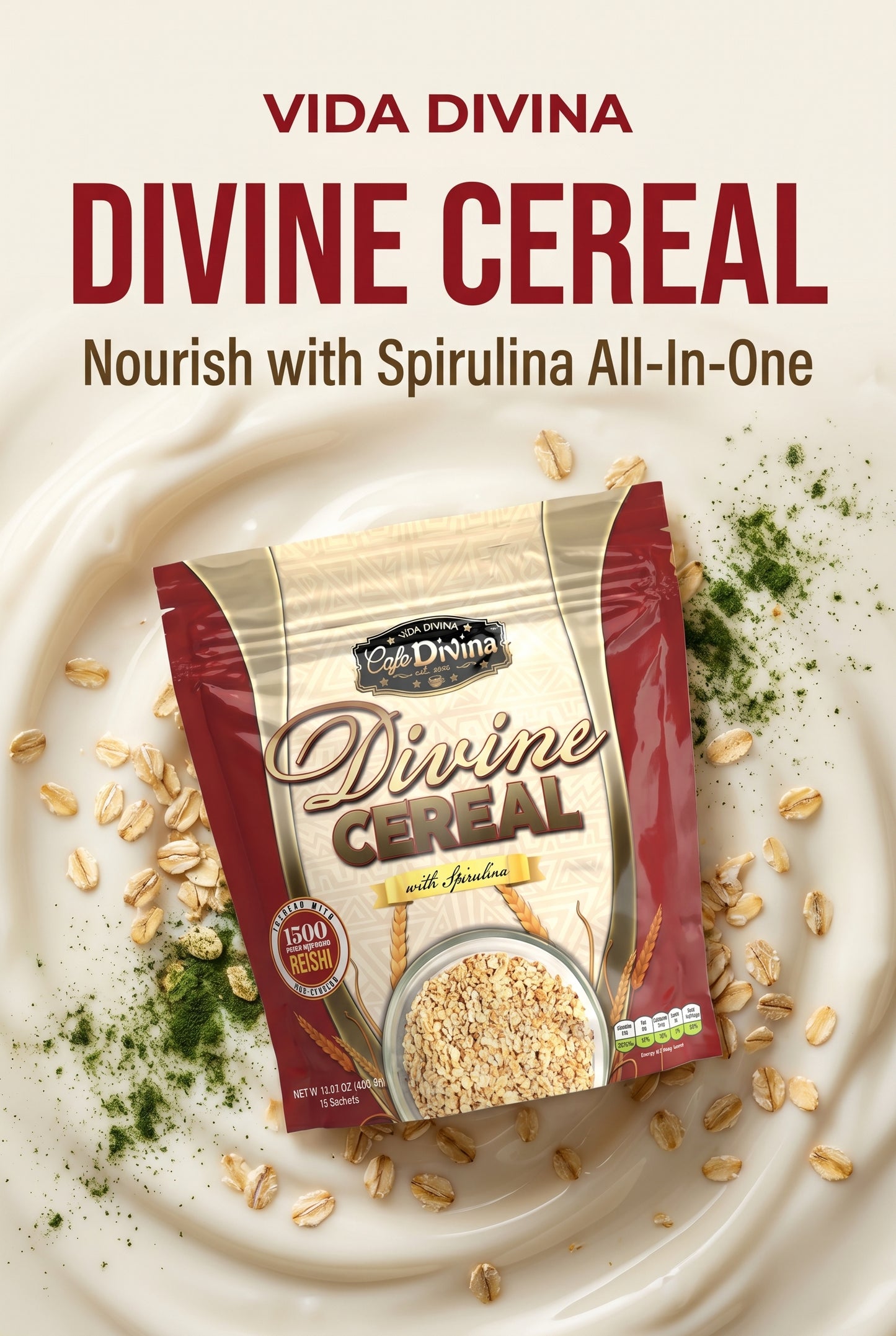 VIDA DIVINA DIVINE CEREAL avec spiruline Net Wt 30g/Sachet