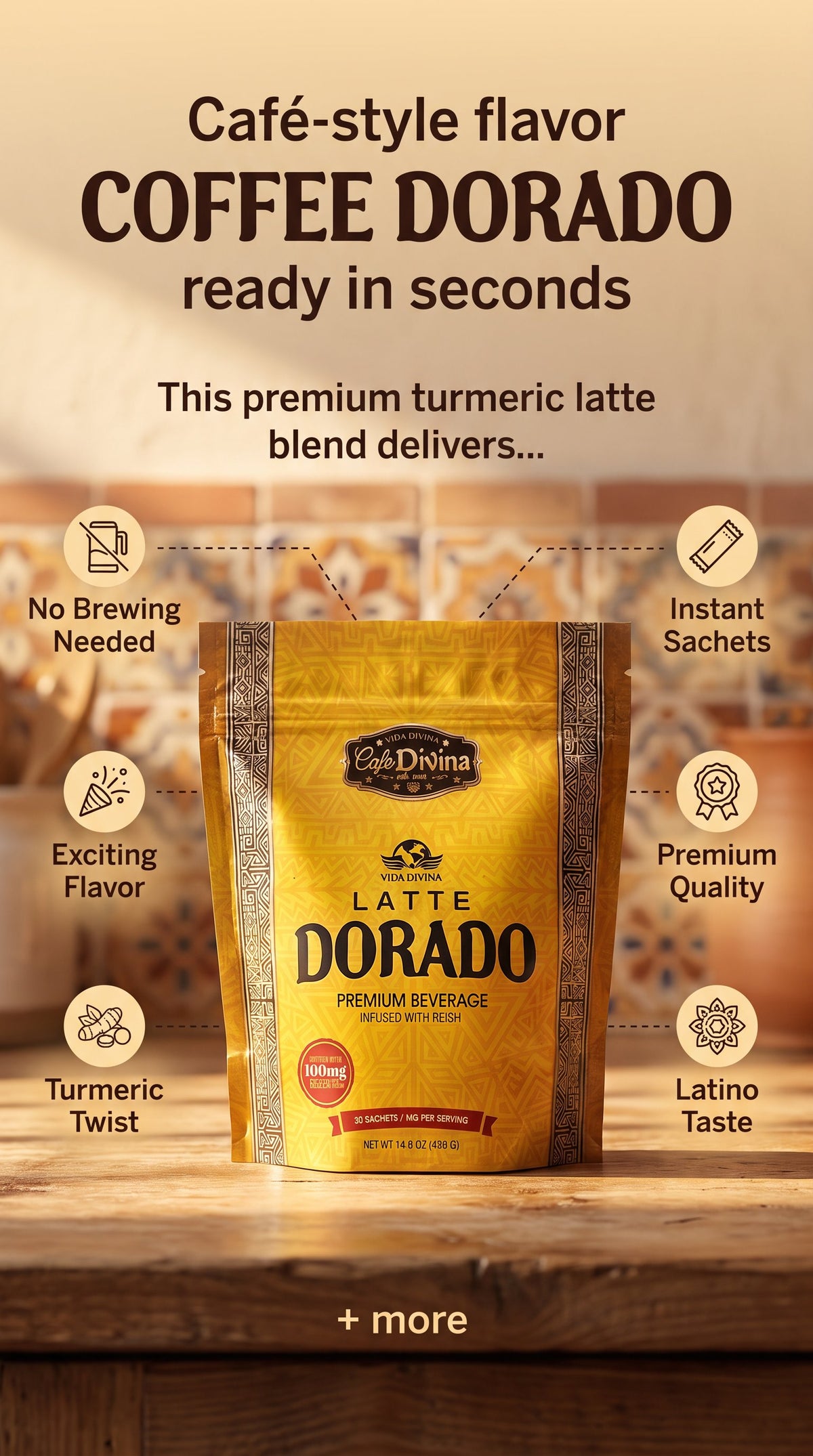 Café Dorado Latte cúrcuma - sabor latino