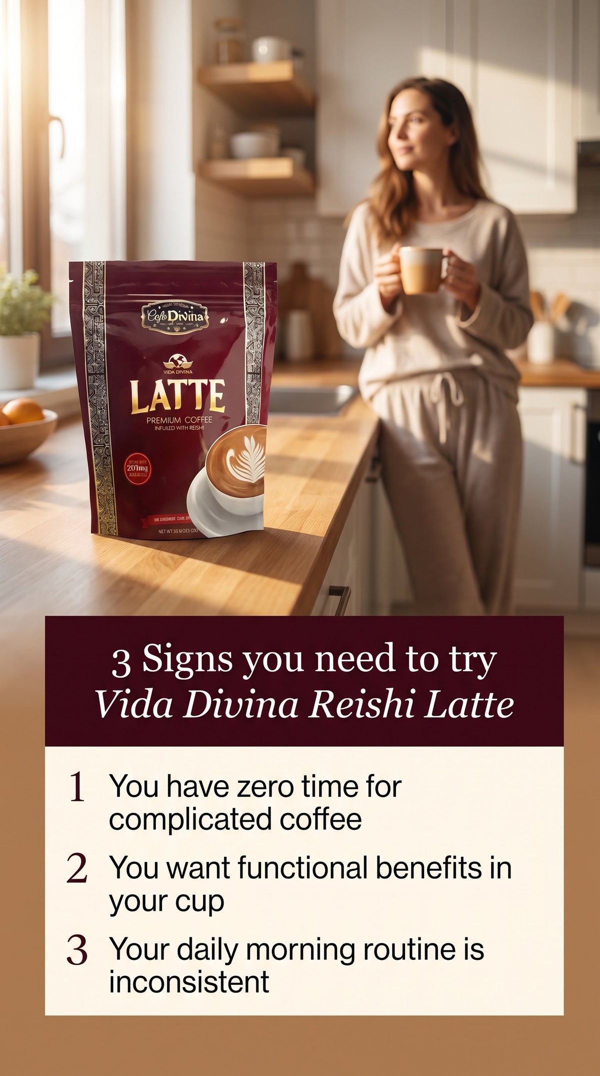 Café Premium Vida Divina Original LATTE con Reishi 20 Sobres