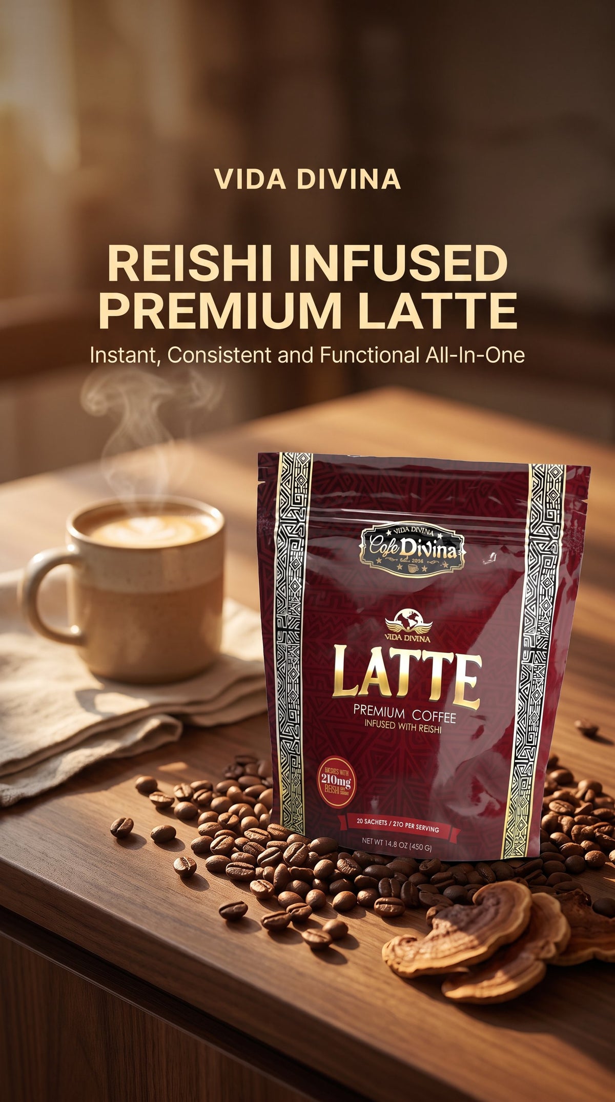Café Premium Vida Divina Original LATTE con Reishi 20 Sobres