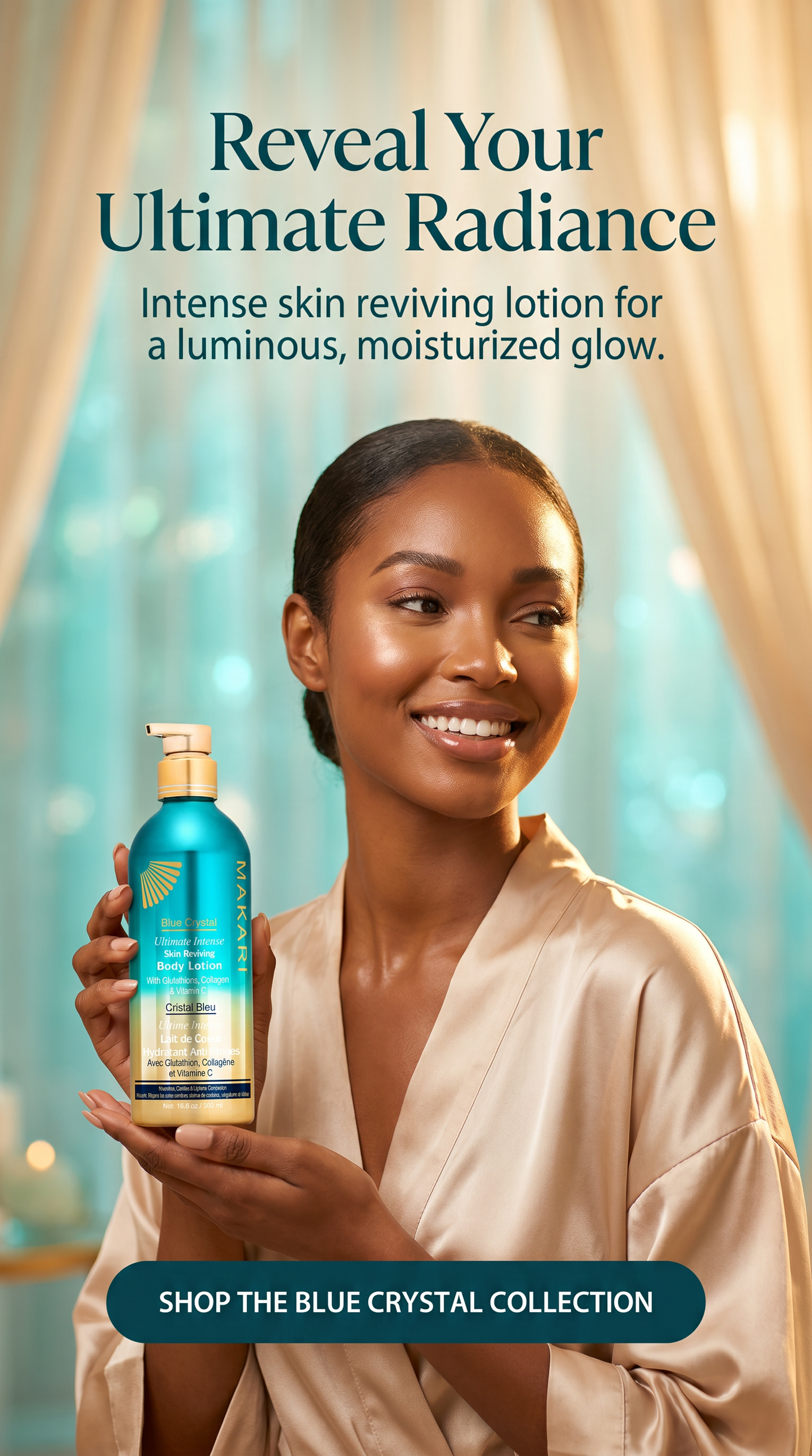 Lotion corporelle revitalisante Makari Blue Crystal 16,8 oz - Crème hydratante éclaircissante