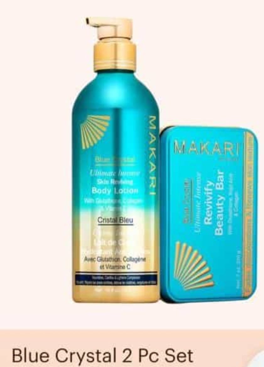 Makari Blue Crystal Skin Reviving 2 pc Set Lightening Moisturizing Lotion & Soap