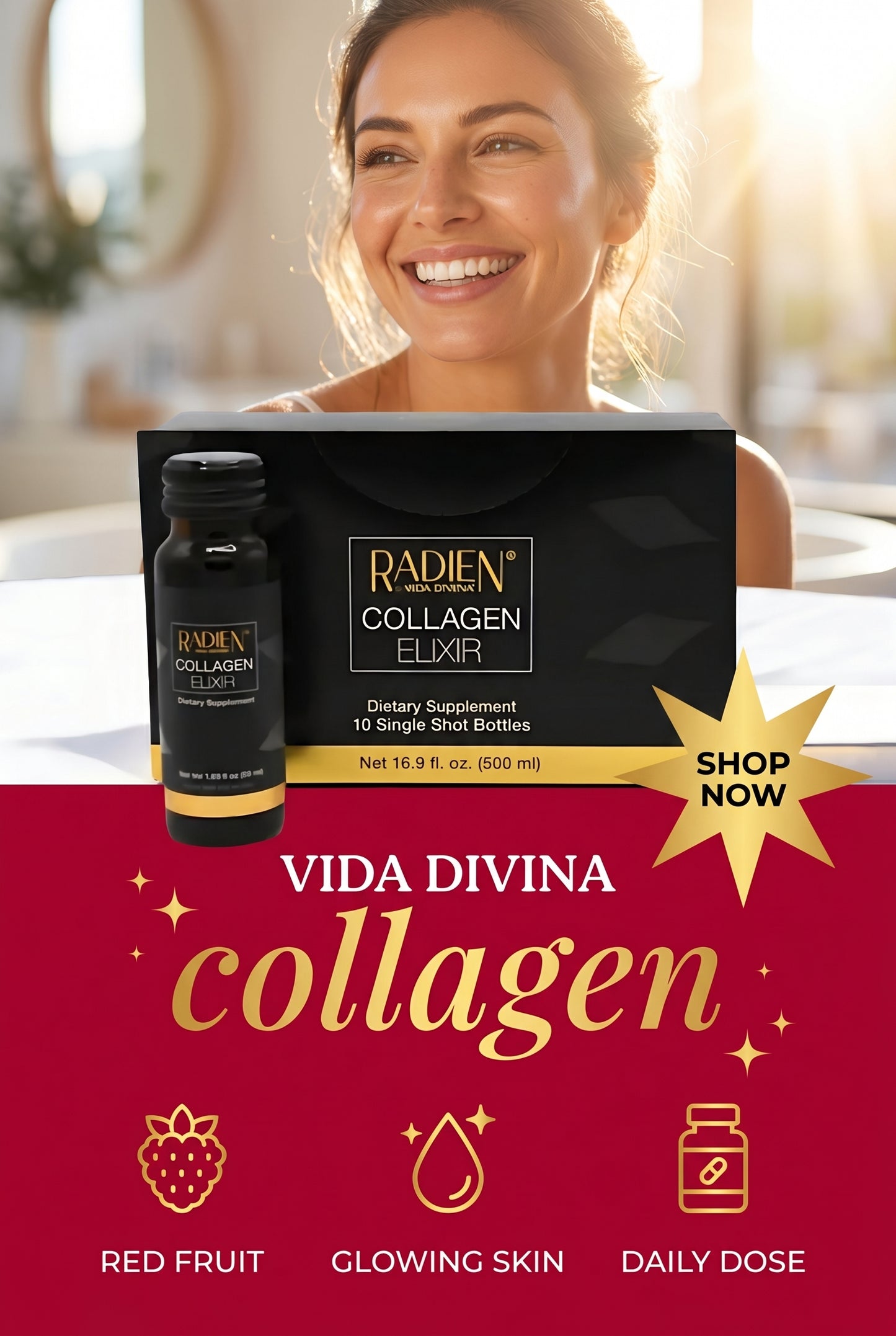 Vida Divina Regenerative Skin Science Marine Collagen – 10 Bottle Pack (Red Fruit Flavor)