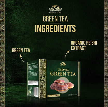 Vida Divina Café Divina Té Verde con Extracto Orgánico de Reishi Té Verde, Soporte