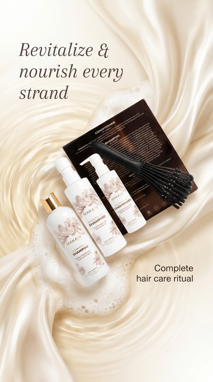 Makari Hair Set Including Shampoo + Conditioner + Serum + Hair Brush