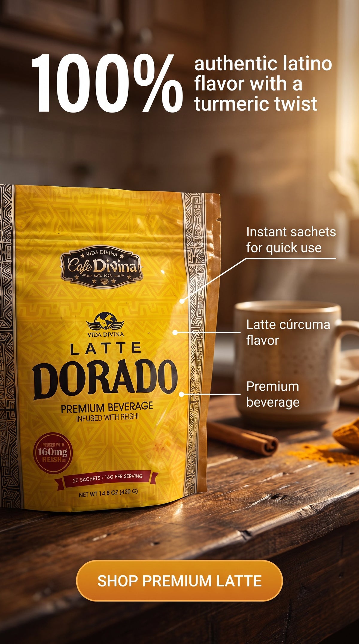 Café Dorado Latte cúrcuma - sabor latino
