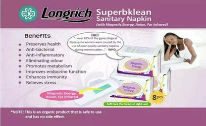 Longrich SuperbKlean Magnetic Sanitary Napkins/Pads/ Energy Panty Liners With Negative Ion/ Fights Infections/ Menstrual Cramps/Pains