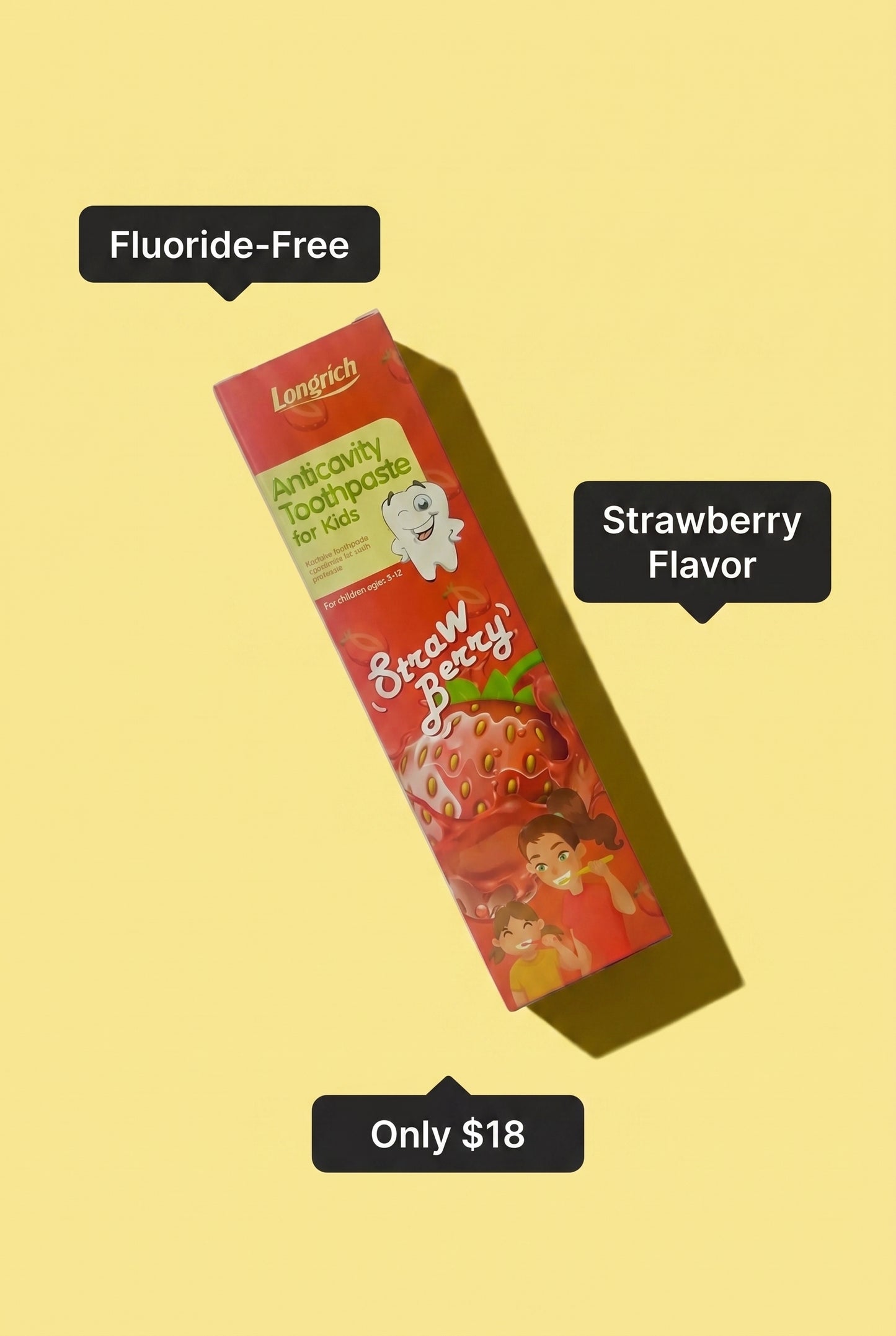 Longrich Kids Toothpaste – Strawberry Flavor 60g | Gentle Fluoride-Free Oral Car