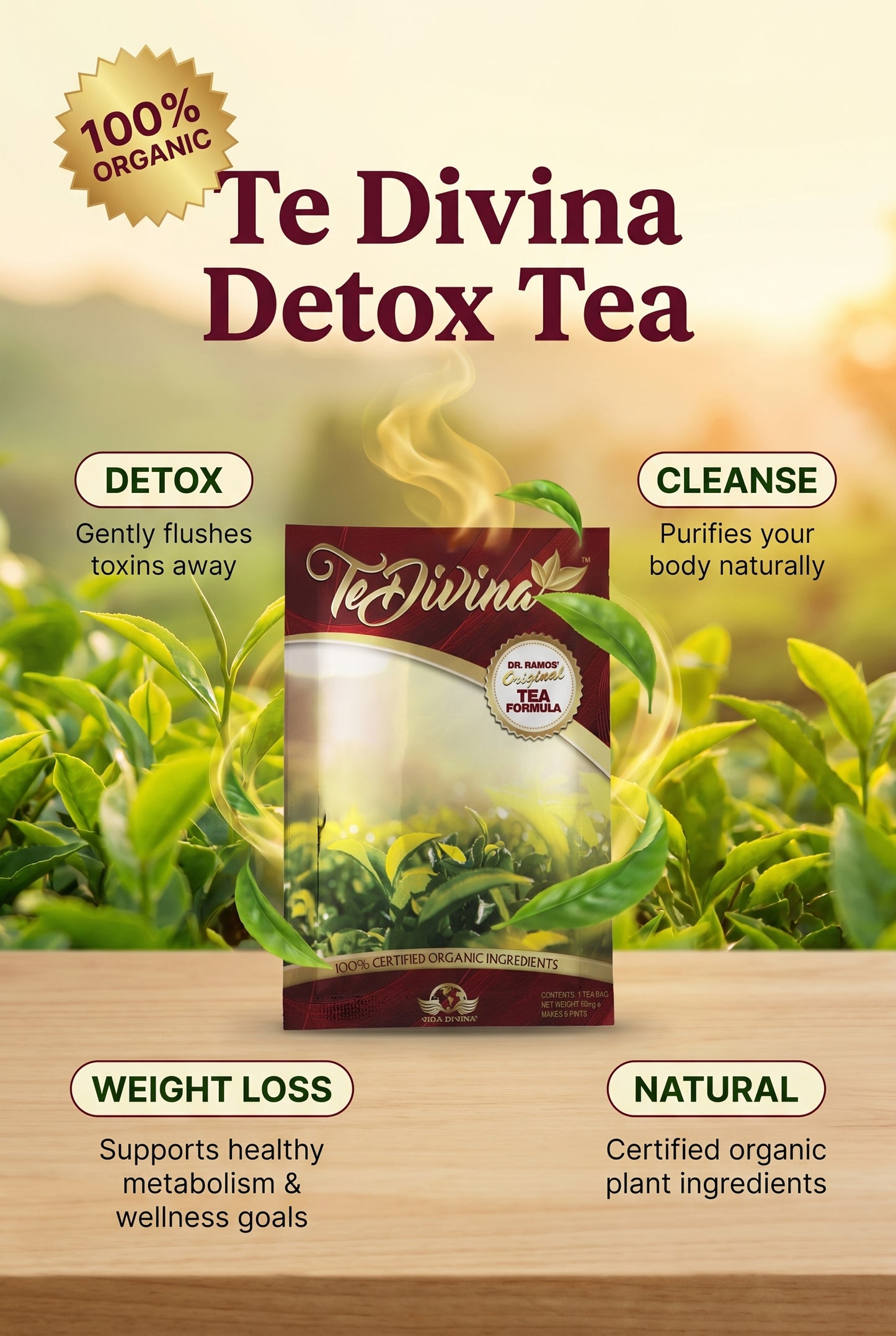 Thé détox original Te Divina pour la détoxification, le nettoyage et la perte de poids 1 sachet