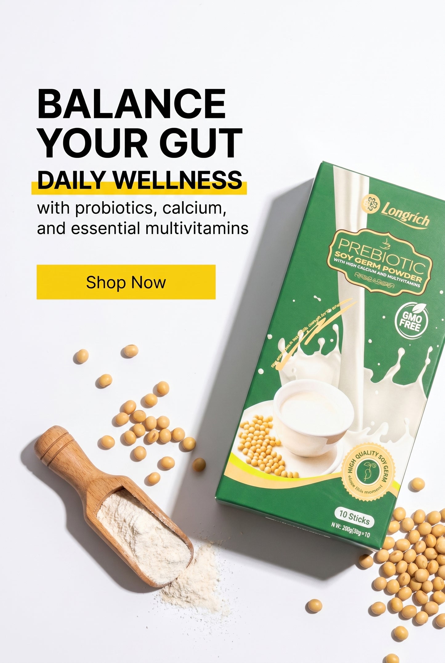 Longrich Prebiotic Soy Germ With Calcium and Multivitamins 10 Sticks 20g