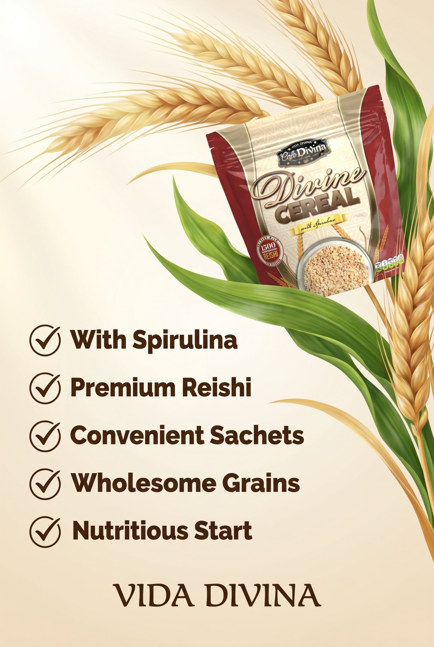 VIDA DIVINA DIVINE CEREAL avec spiruline Net Wt 30g/Sachet