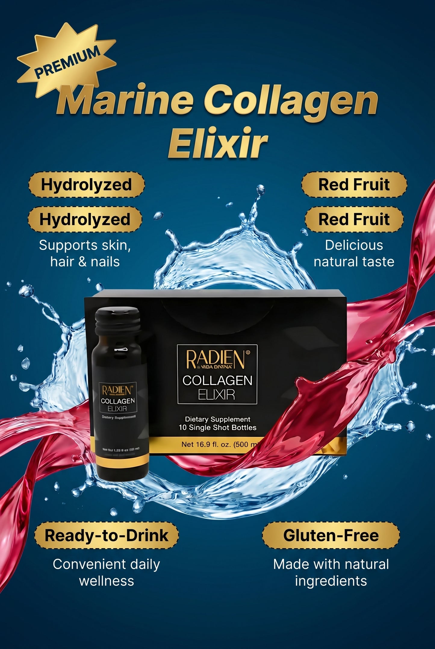 Vida Divina Regenerative Skin Science Marine Collagen – 10 Bottle Pack (Red Fruit Flavor)