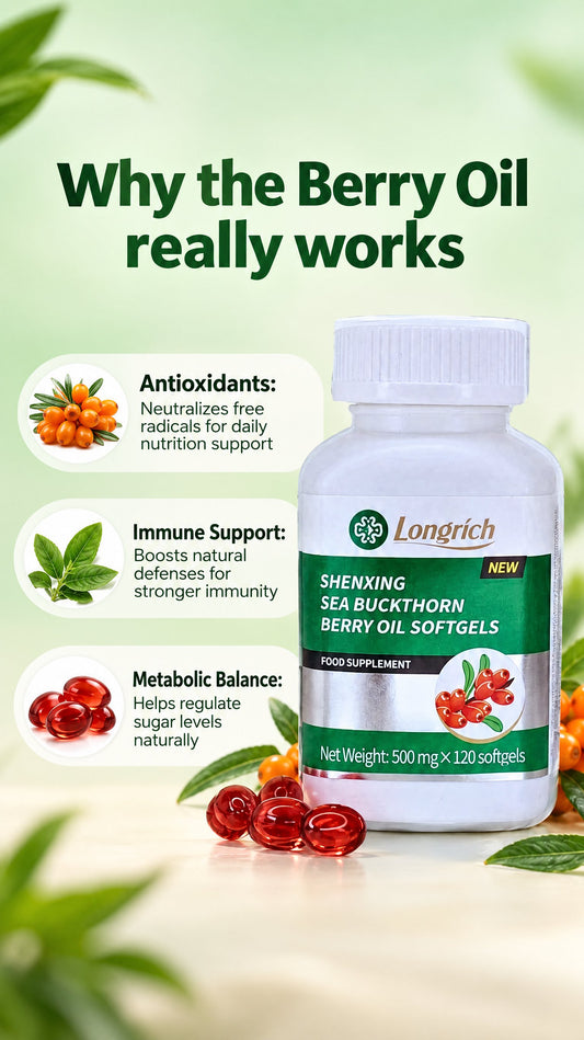 Longrich Berry Oil , Sea Buckthorn Berry Oil - 120 Softgels / USA New Packaging