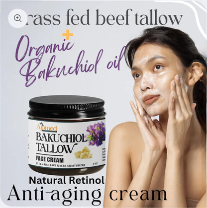 Beef tallow face cream with 2% Bakuchiol oil face moisturizer- Handmade natural retinol 2oz