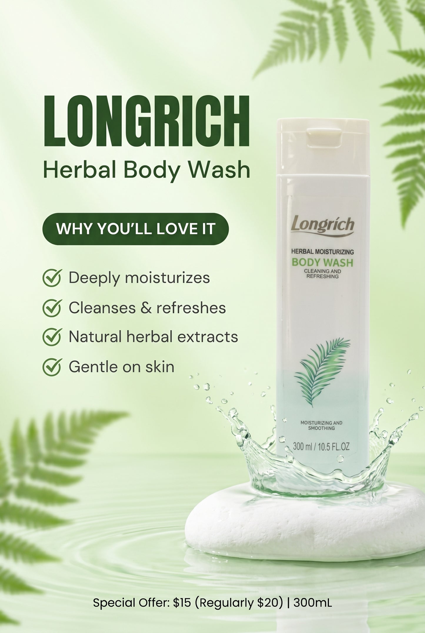 Gel douche aux herbes Longrich (300 ml)