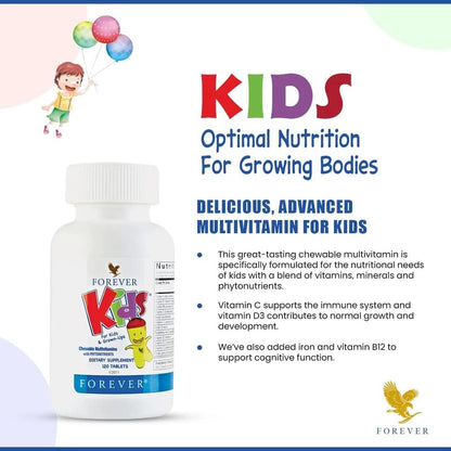 Forever Living Kids® Chewable Multivitamin - Grape Flavor for Healthy Growth and Development - No Artificial Flavors - 120 Tablets