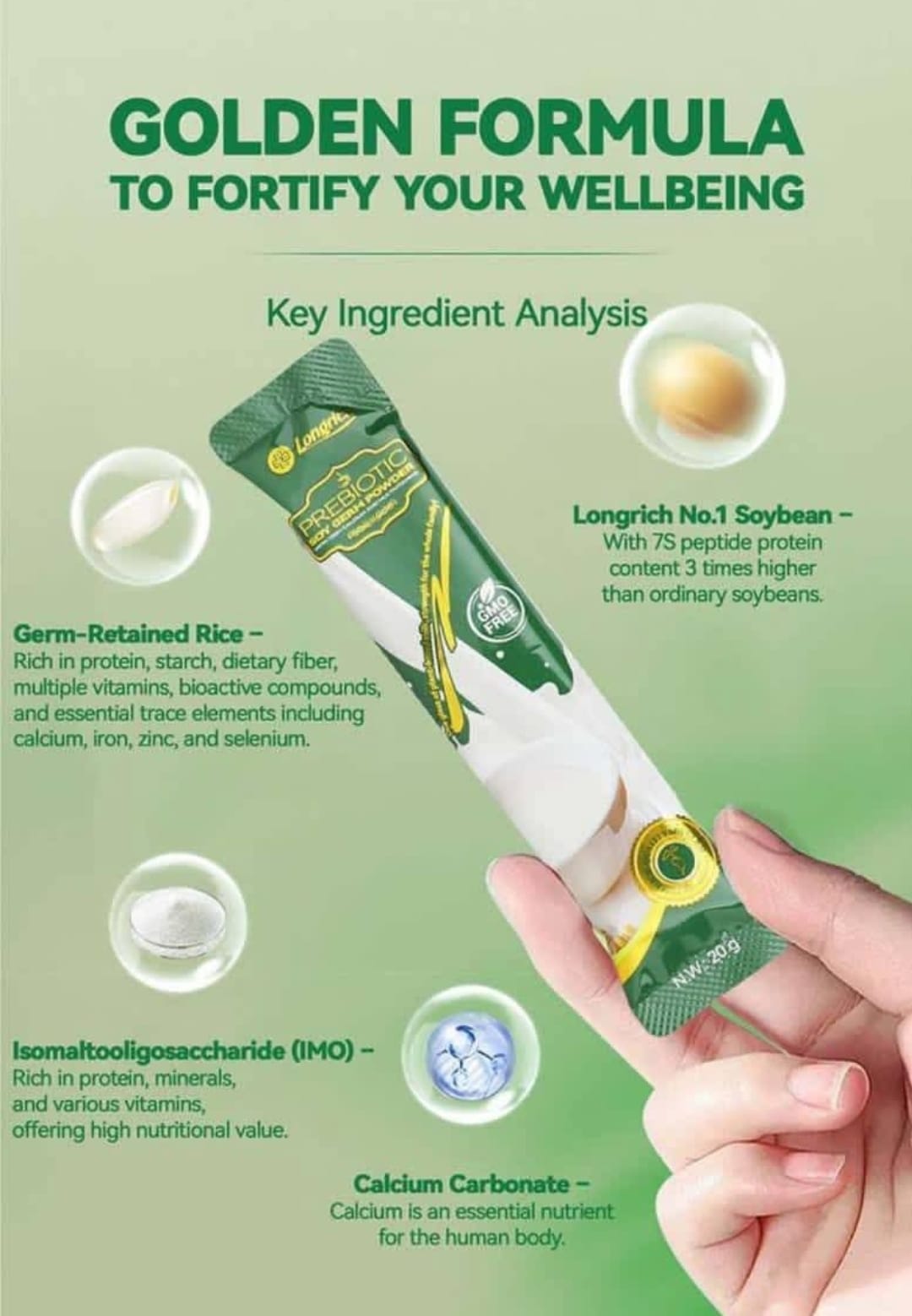 Longrich Prebiotic Soy Germ With Calcium and Multivitamins 10 Sticks 20g
