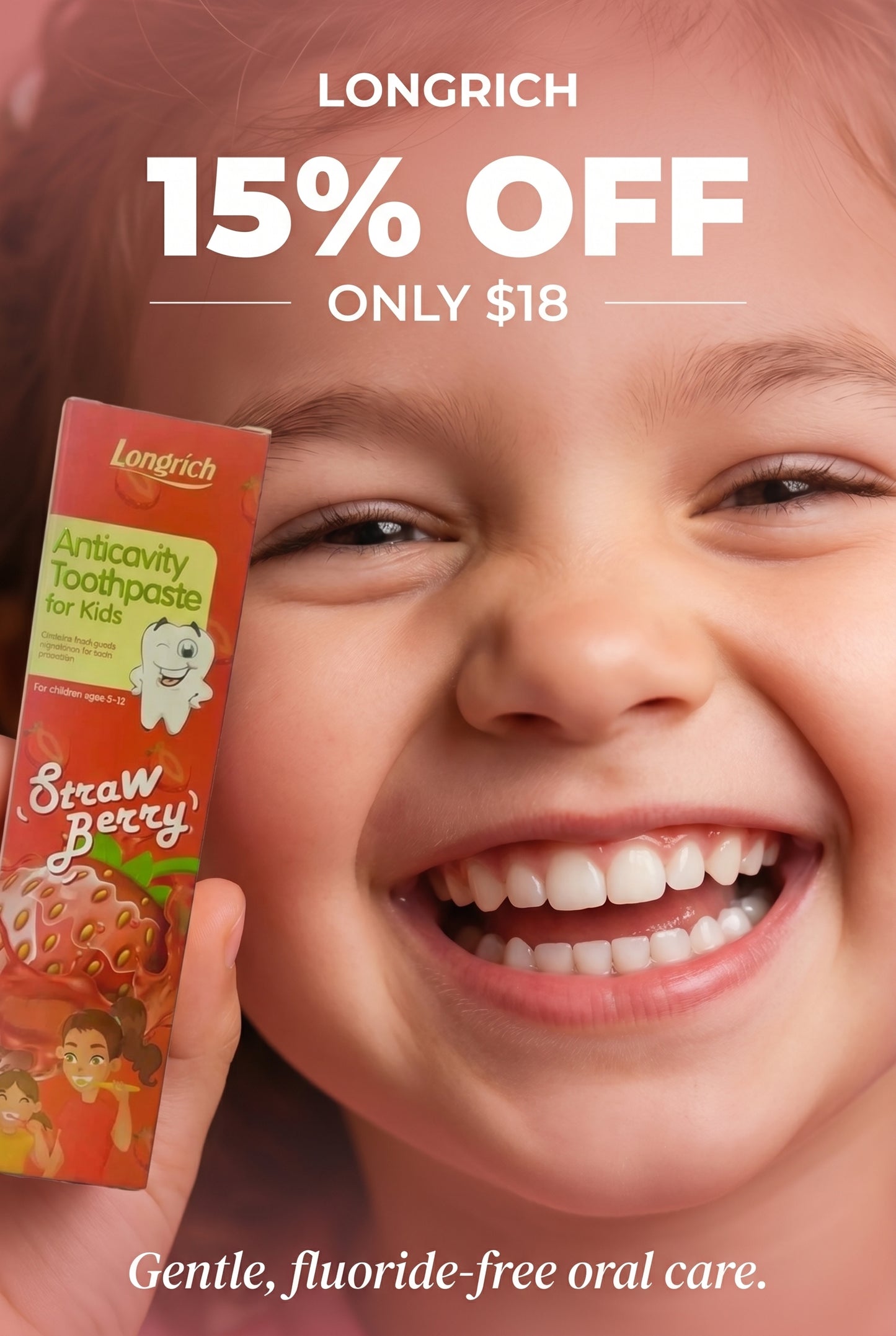 Longrich Kids Toothpaste – Strawberry Flavor 60g | Gentle Fluoride-Free Oral Car