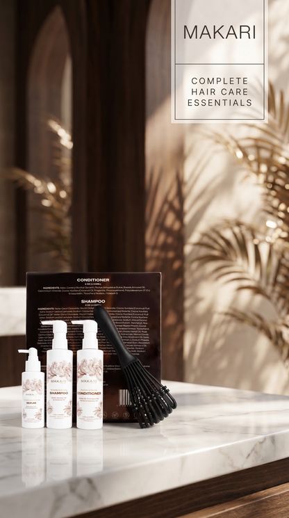 Makari Hair Set Including Shampoo + Conditioner + Serum + Hair Brush