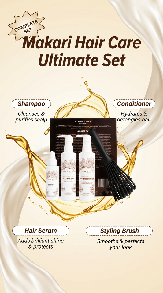 Makari Hair Set Including Shampoo + Conditioner + Serum + Hair Brush